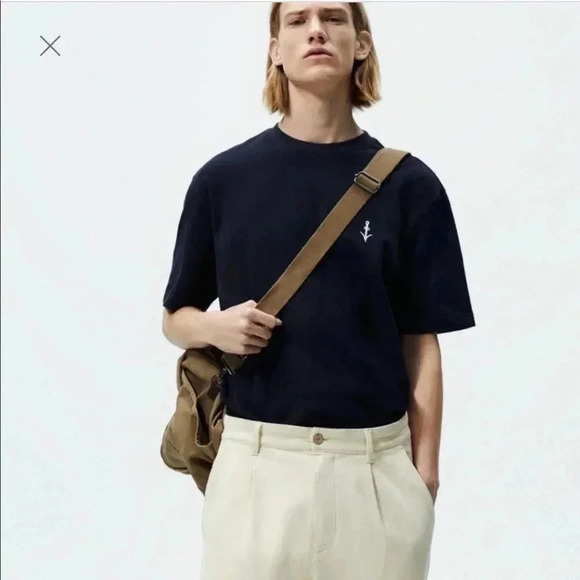 Zara Other - 4/$25 NEW ZARA TEXTURED PIQUÉ T-SHIRT NAVY Sz S NWOT